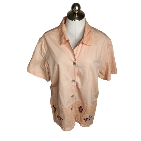Cactus Short Sleeve Tunic Top Painted Hummingbird‎ Cherries Women's Large USA - Picture 1 of 12